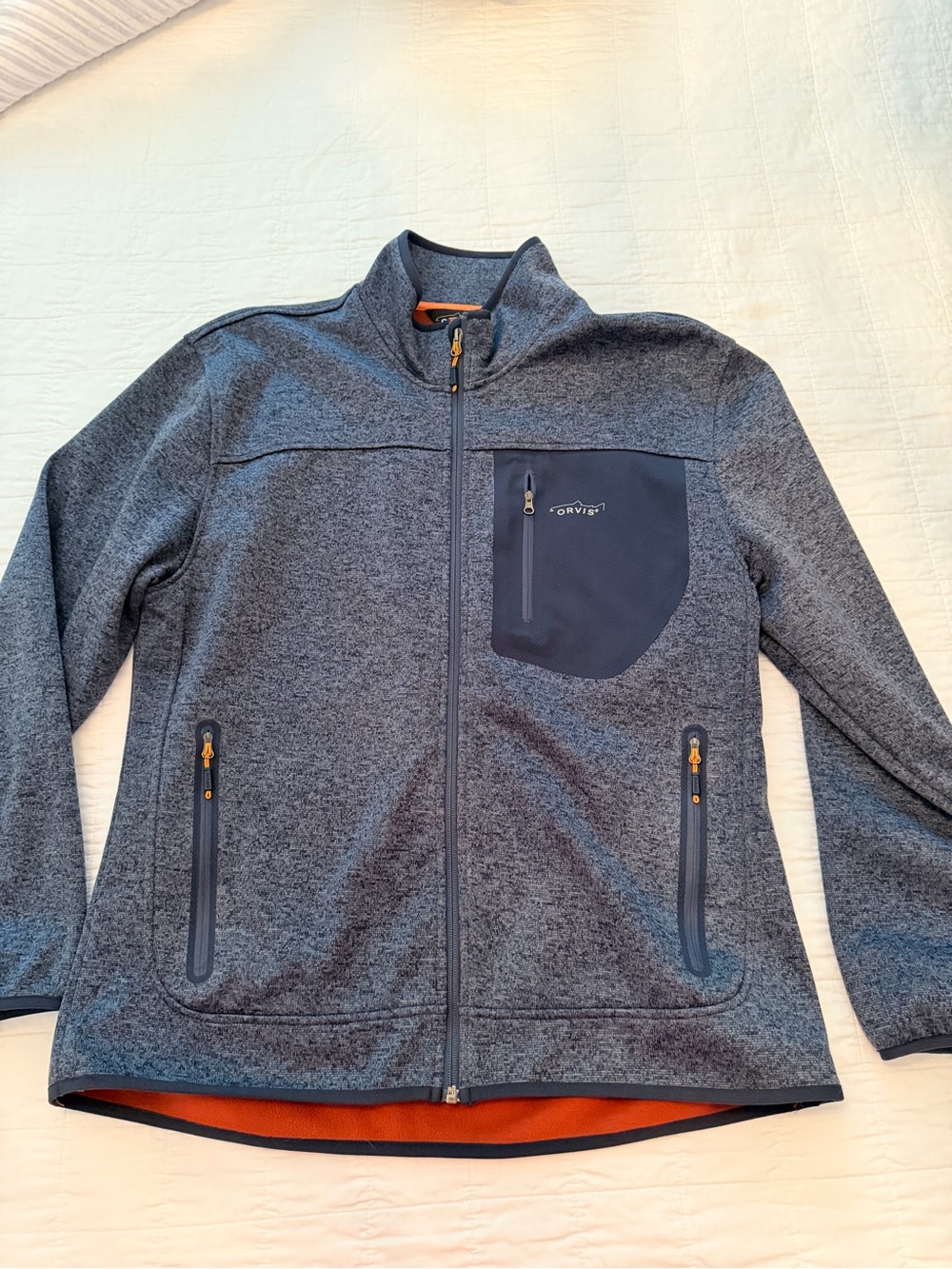 Orvis Men's Navy Heather Zip-Front Performance Jacket with Chest Pocket - Picture 2 of 6